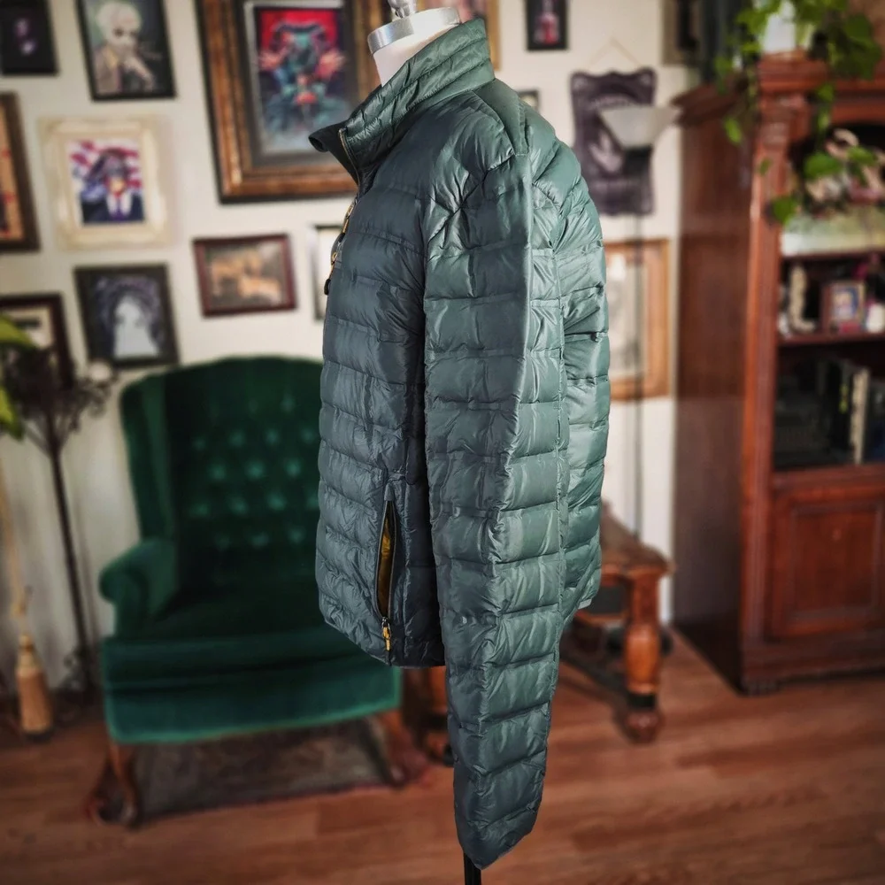Gerry Mens Puffer Jacket Green 650 Fill Power Down Quilted Full Zip Coat Large